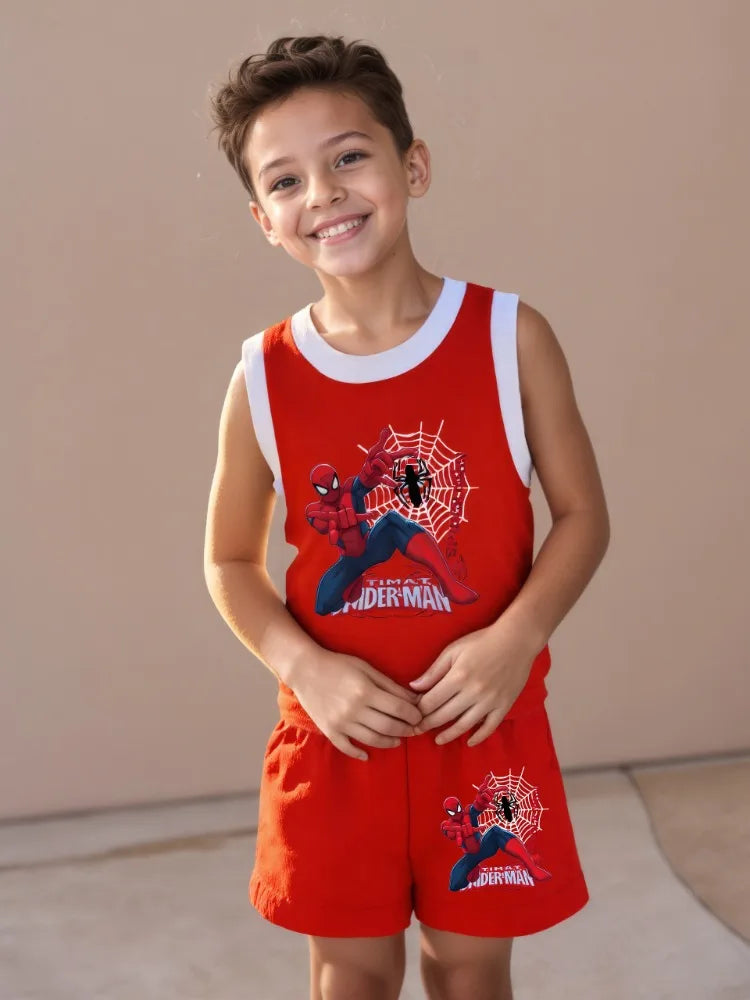Anime Spiderman Boys Basketball Vest Sets Quick Drying Breathable Children Sport Clothes Suit Kids Casual Vest Shorts 2pcs Set
