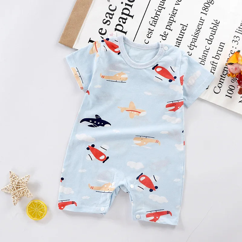 Summer 3-24 Months Baby Boys Girls Romper Infant Jumpsuit Cartoon Short-sleeved Climbing Pajamas Cotton Toddler Clothes