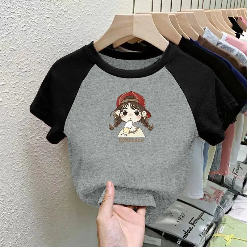 Kawaii Girls Short Sleeve T-shirt Summer Girls Baby Children Cute Cartoon Anime Character Kulomi Children Sweet Print Wholesale
