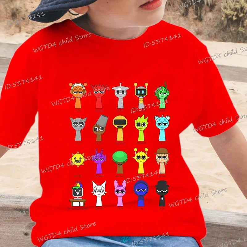New Sprunki Kids T-shirt Cartoon Game Figure Printed Tops Tees Boys Girls Casual Short Sleeve Tshirt Summer Children's Clothing