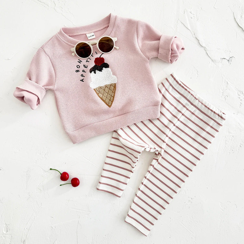 2025 Toddler Girl Clothes Infant Outfit Sets Autumn Long Sleeve 2Pcs Pink Baby Kids Children Clothes Spring Top Pants Sweatshirt