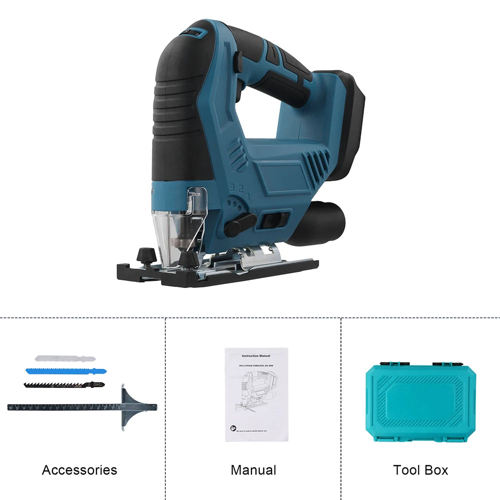 18V 300W Brushless Wood Cutting Machine Cordless Electric Jigsaw Bare Tool With 3 Gear Blades Cutting For Metal Plastic Cutting