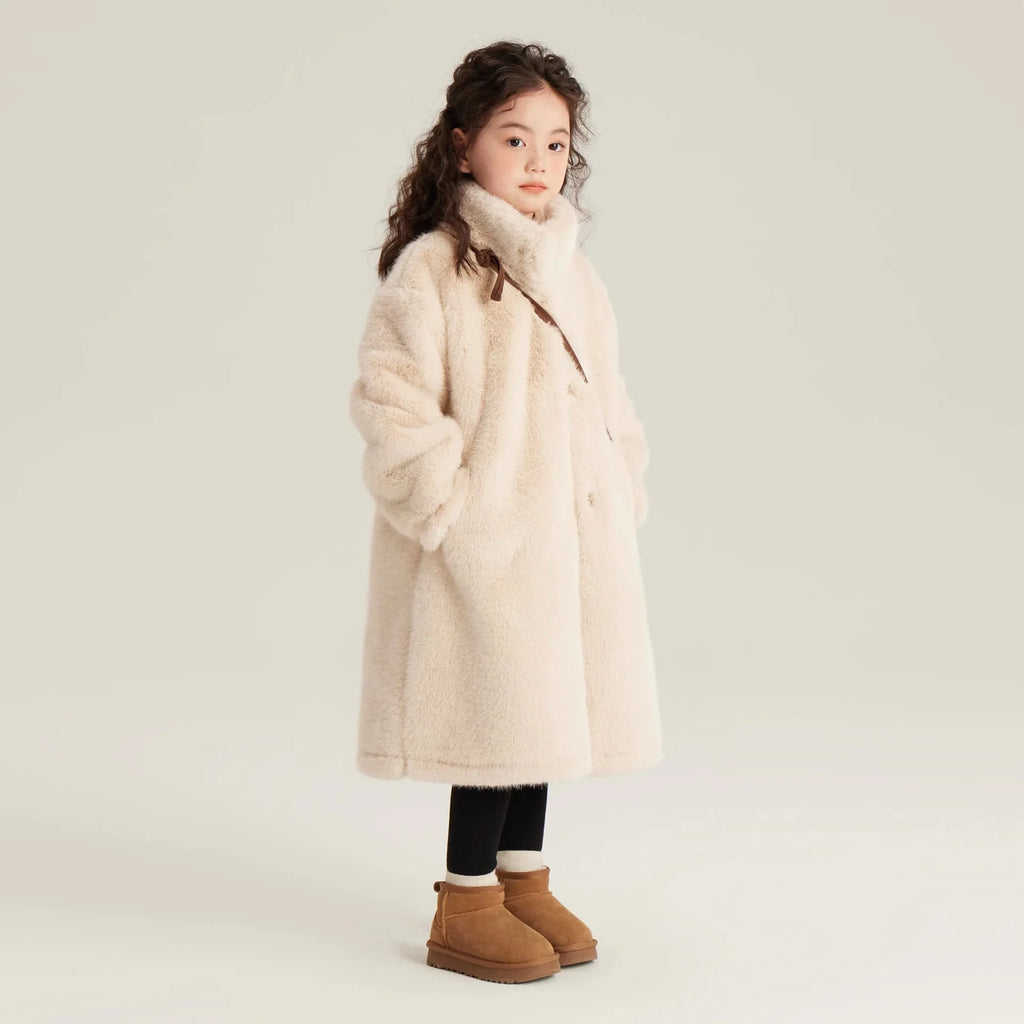 New Teenagers Winter Girls Plush Jacket Solid Color Keep Warm Princess Fur Coat Christmas Gifts 5 6 8 10 12 Years Kids Clothes