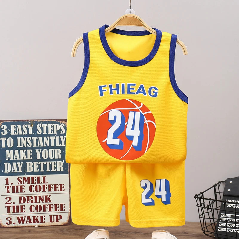 Children's Sets Summer Children Sleeveless T-shirt Shorts Set Quick-drying Outdoor Tank Top Shorts Sets Boys Sport Basketball Tr