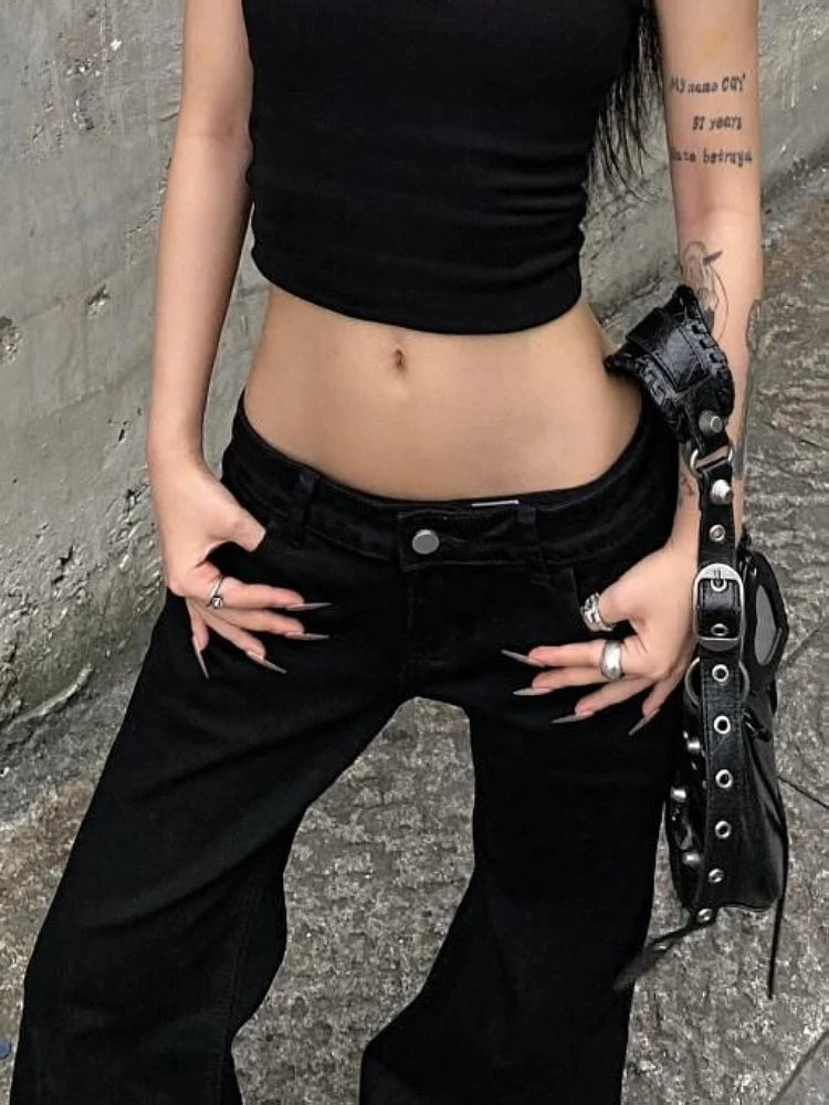 2025 Autumn Winter Women's Flared Denim Pants Y2k Low Rise Jeans Trumpet Pants Bell Bottom 2000s Slim Black Stacked Jeans New In