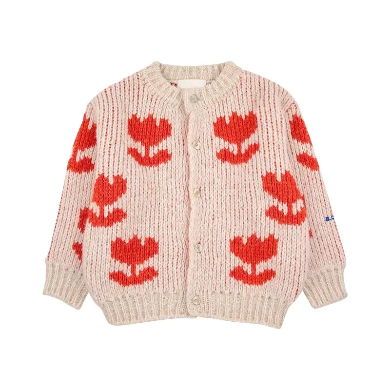 2025 Children's Autumn/Winter INS Style Girls' Cartoon Color Blocked Pullover Vest Cardigan Boys' Single Breasted Knint Sweater