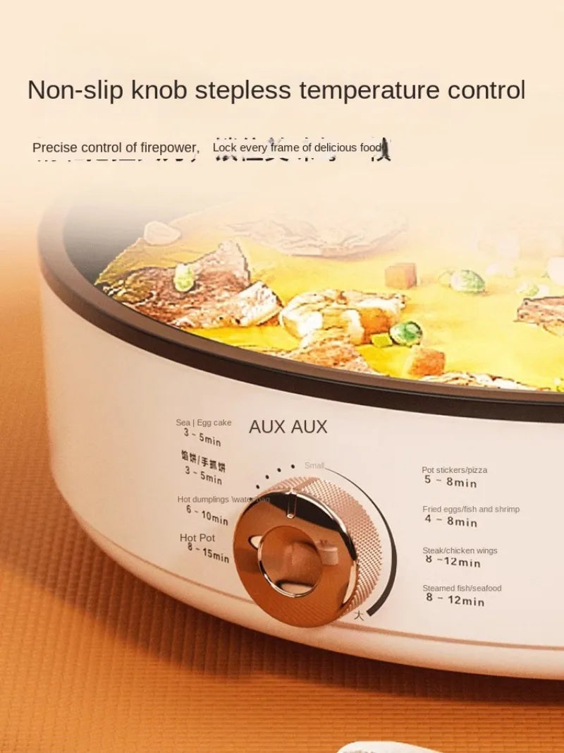 220V Deep Non-Stick Electric Skillets with Automatic Pancake Maker Pizza Baking Pan for Home Cooking Multi Cooker