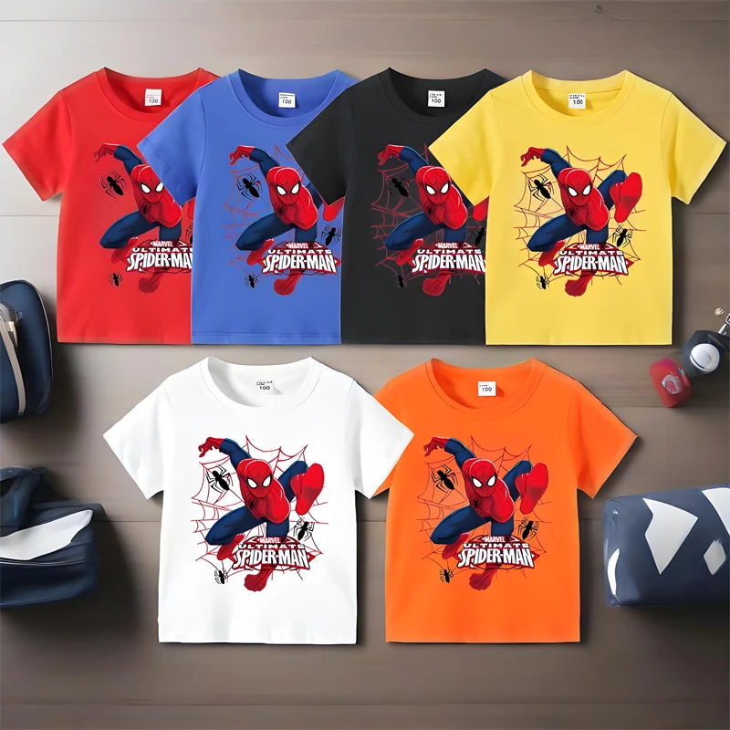 Disney Boys Spider-Man Printed T Shirt Kids Streetwear Short Sleeve Children's Tshirts Summer Boys Clothing T-shirt Tops