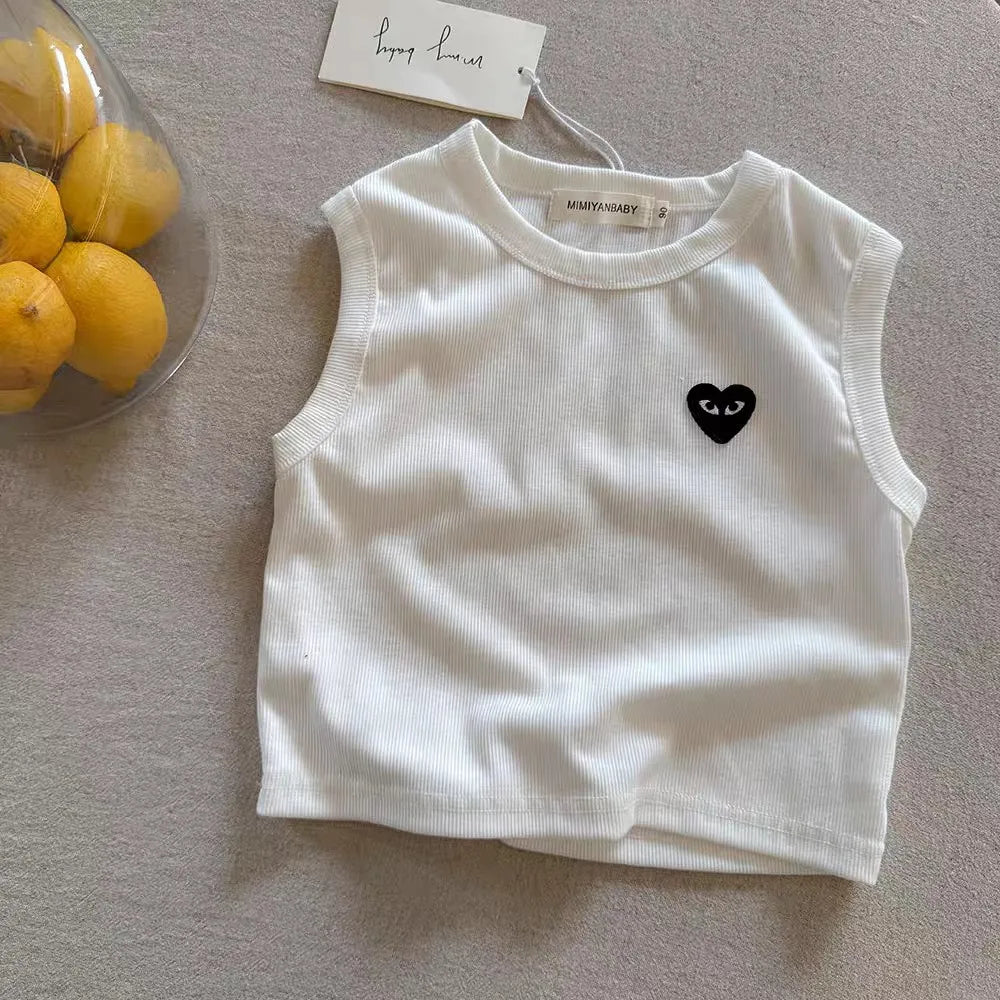 T2667 Summer New Children's Sleeveless Vest Boys 2025 Love Heart Baby Striped Workwear Thin Style Small Kids T-Shirt