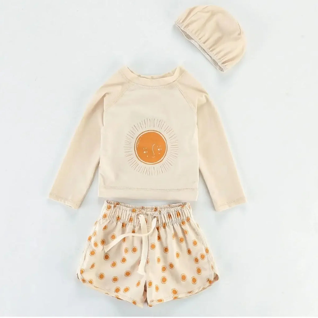 Baby Boys Swimming Wear Spell Color Long Sleeve Swimsuit + Shorts 2pcs Suit Children Quick Drying Swimwear