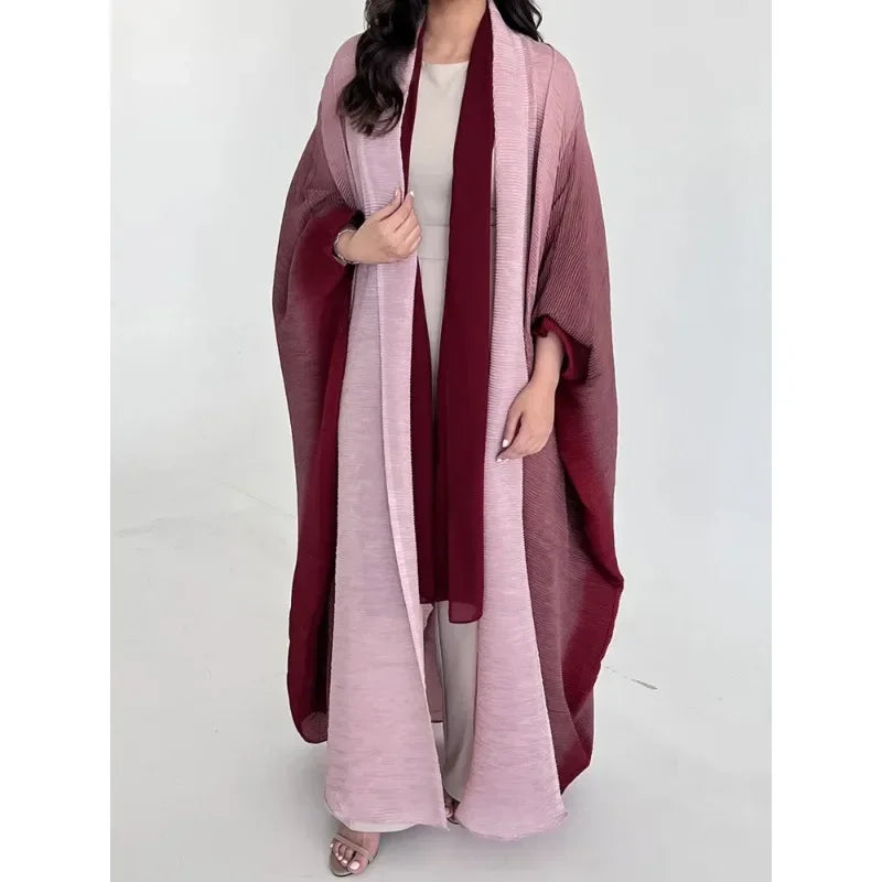 Women's Wrinkled Windbreaker Jacket with Bat Sleeve and Scarf Collar, Gradient Long Robe, Fashionable Retro Coats and Jackets.
