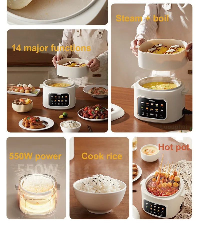 220V Smart Electric Cooking Pot Reservation Rice Cooker Non-stick Electric Frying Pan Dormitory Multi-function Pot Hot Pot 1.6L