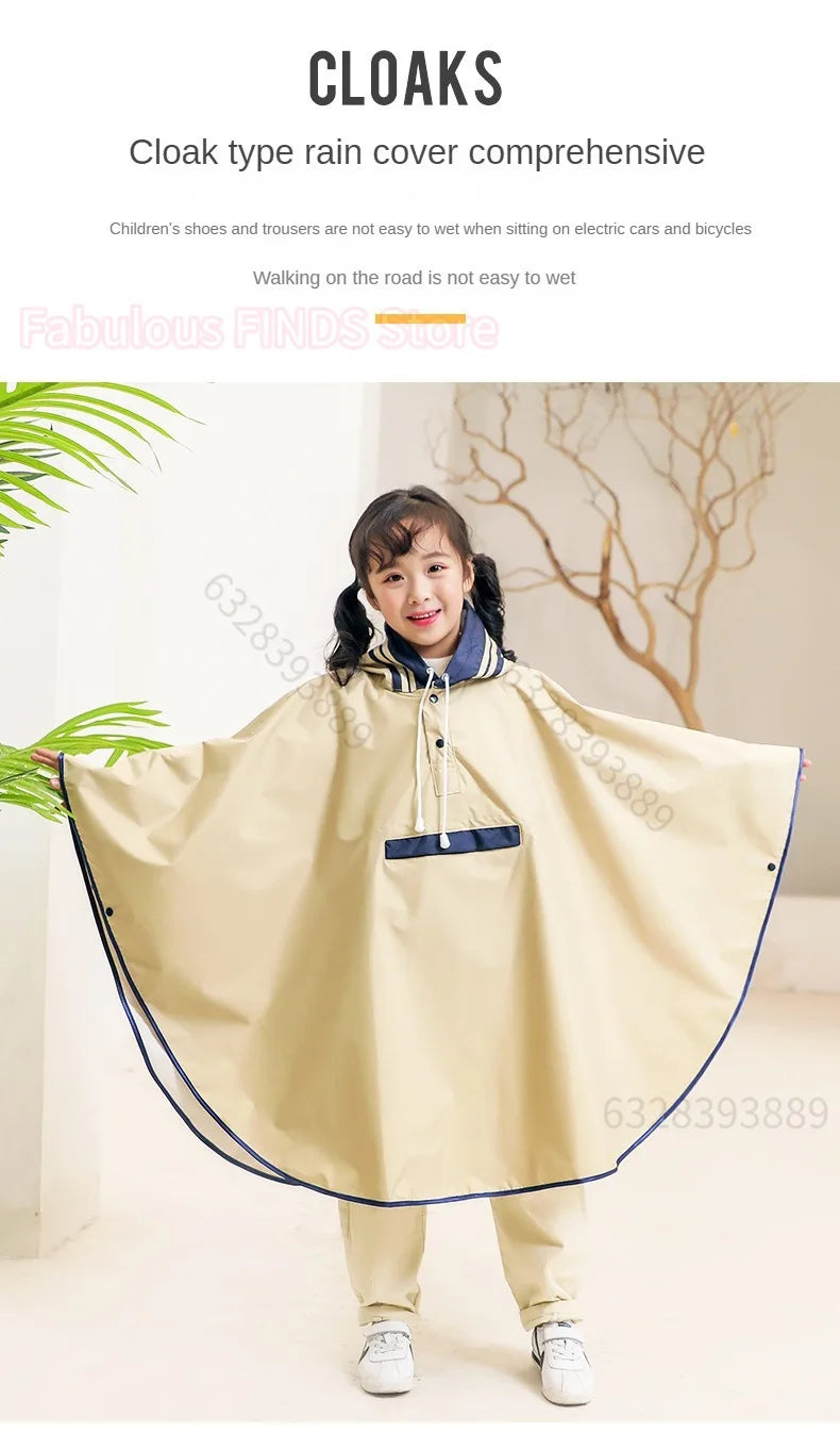 Children's raincoat, cloak style school bag, advanced Korean version, primary school children's poncho, electric car raincoat.