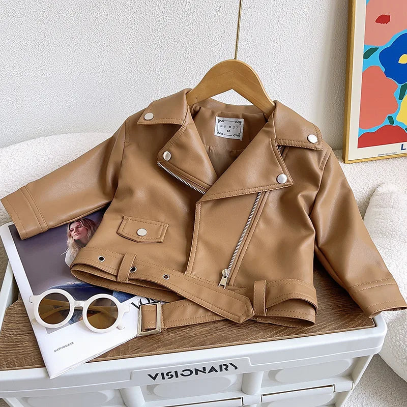 Autumn Girls Coat Waterproof And Stain Resistant Artificial Leather Fashion Zipper Jacket For 2-8 Years Girl Children Outdoor