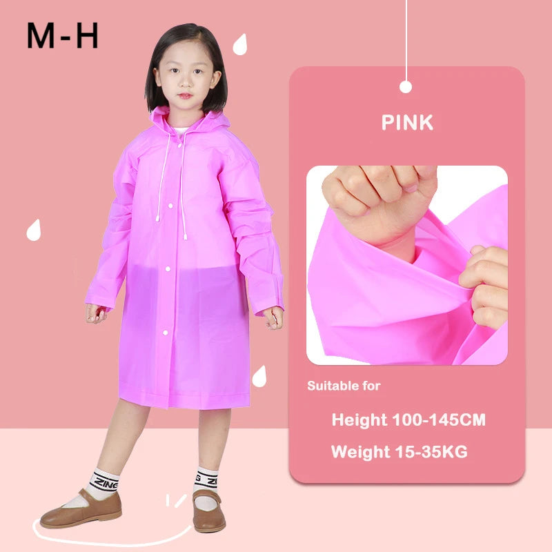 EVA Thickened Children's Raincoat, Reusable, Transparent, Fashionable, Hooded, for Girls and Boys, Outdoor Tour, Cute Raincoat