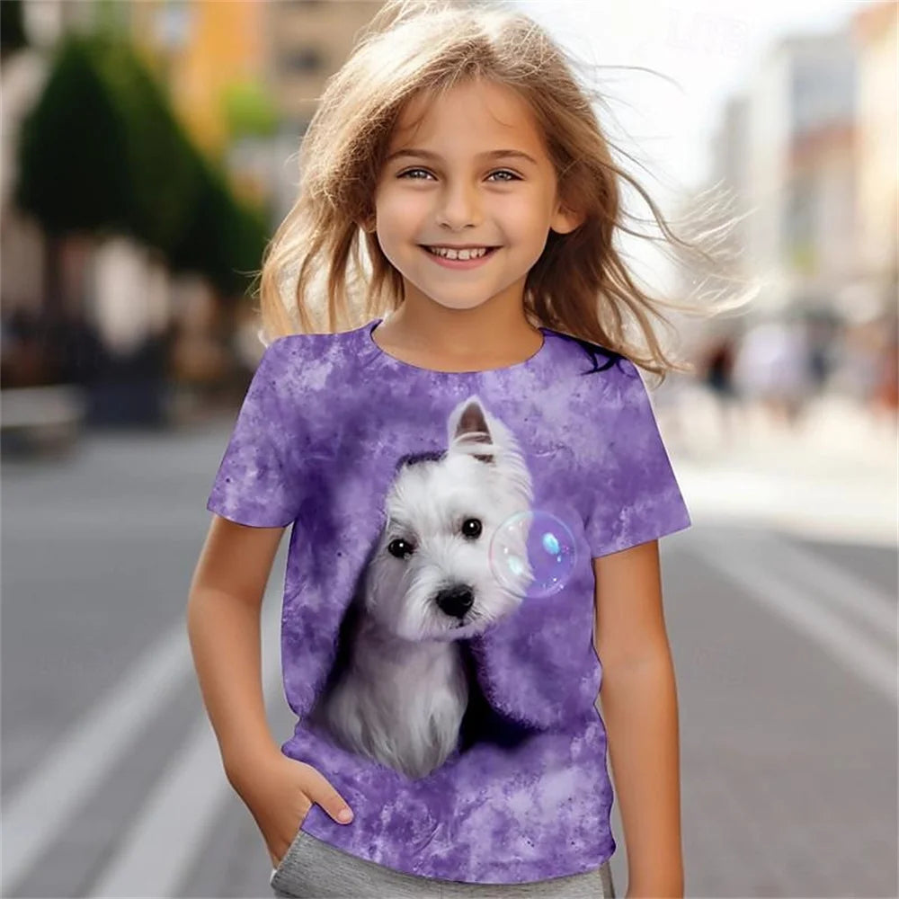 Kids Boy Clothes Girl T-Shirt Short Sleeve Cute Dog Print Children Summer Clothes Casual Outdoor Girl Clothes O-Neck Daily Tops