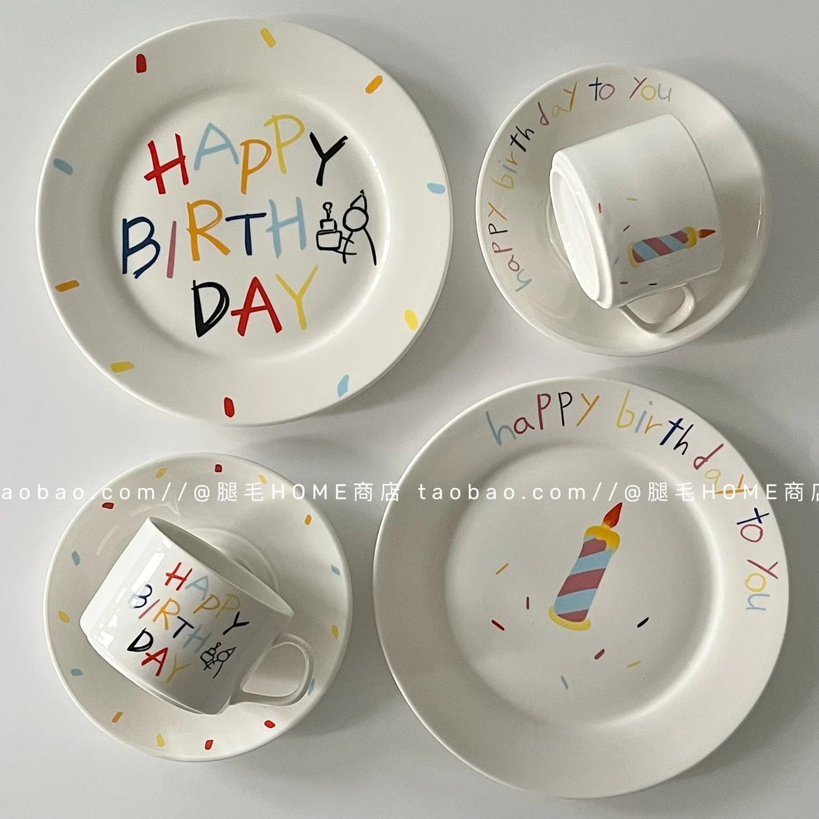 Korean Plate Designer Cute Happy Birthday Tableware Ceramic Coffee Cup Plate Dessert Cake Plate Cup Creative Birthday Gift