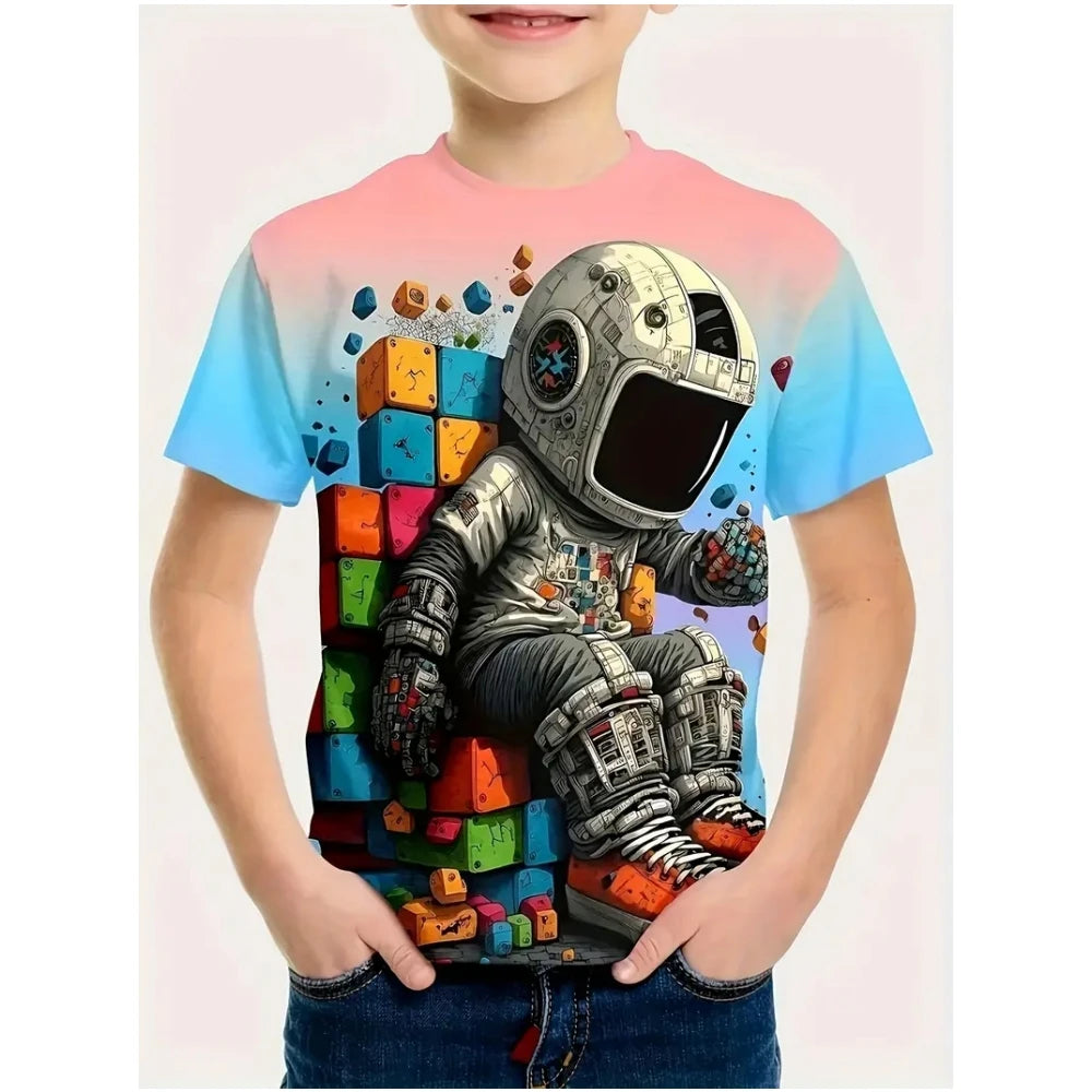 Boys Kids Clothes Stylish Cartoon Space Astronaut Graphic T Shirts Boys Girls Summer Short Sleeve Outdoor Clothes for Children