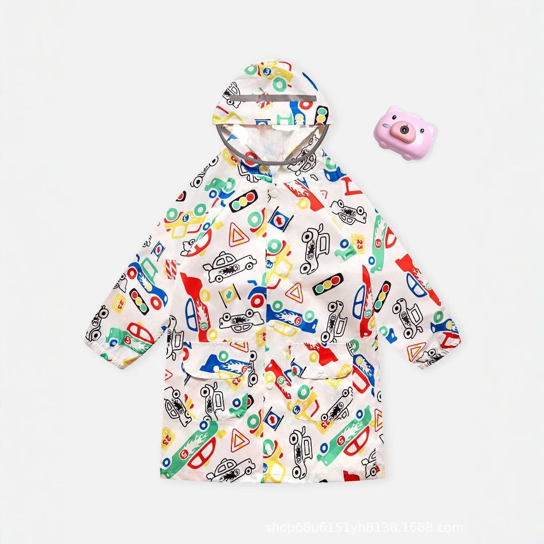 Cute Kids Raincoat - Lightweight &amp; Breathable, Cartoon Car Pattern, Waterproof Children's Rainwear