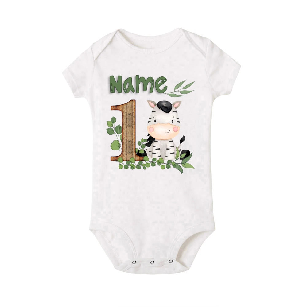 Personalized Safari Animal with Name Baby Romper Newborn Wild One Jungle Birthday Party Bodysuit Jumpsuit Infant Shower Gifts