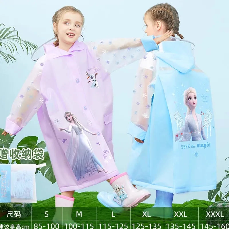Disney Kids Raincoat Waterproof Children Elsa Spider-Man Rain Poncho Rain Coat Jacket with Backpack Student Rainwear