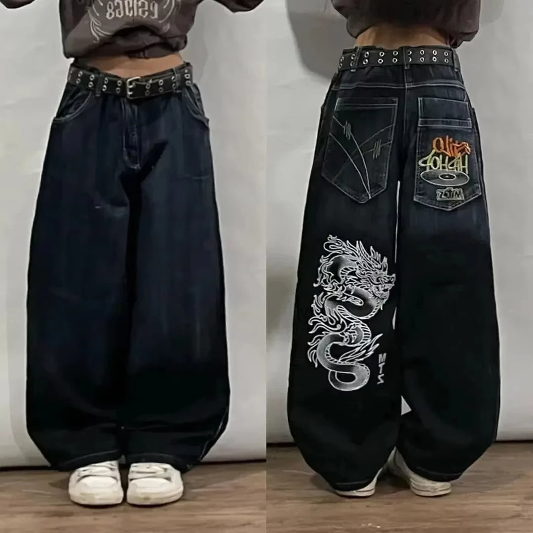 Y2K Fashion Trend Washing Heavy Industry Multi-pocket Baggy Jeans Men Gothic New Hip Hop Oversized Wide-leg Pants Mopping Jeans
