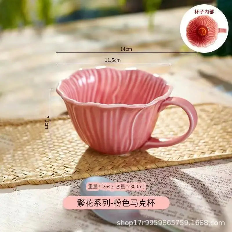 Pink Ceramic Flower Plate Dining Plates Decorative Bowl Dessert Plate Soup Bowls Water Cup Serving Plates Fruit Bowl Snack Bowls