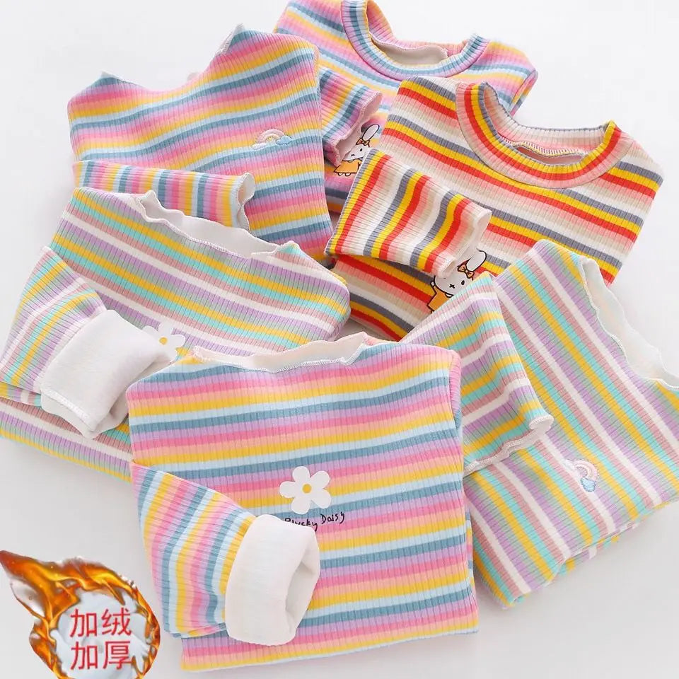 Children's T-Shirts Color Stripe Flower Printing Kids Clothes for 2 To 6 Years Girls Tshirts Boutique Outfits for Girls