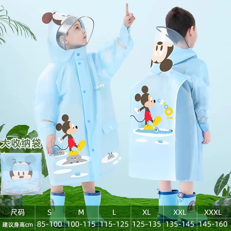 Disney Kids Raincoat Waterproof Children Elsa Spider-Man Rain Poncho Rain Coat Jacket with Backpack Student Rainwear