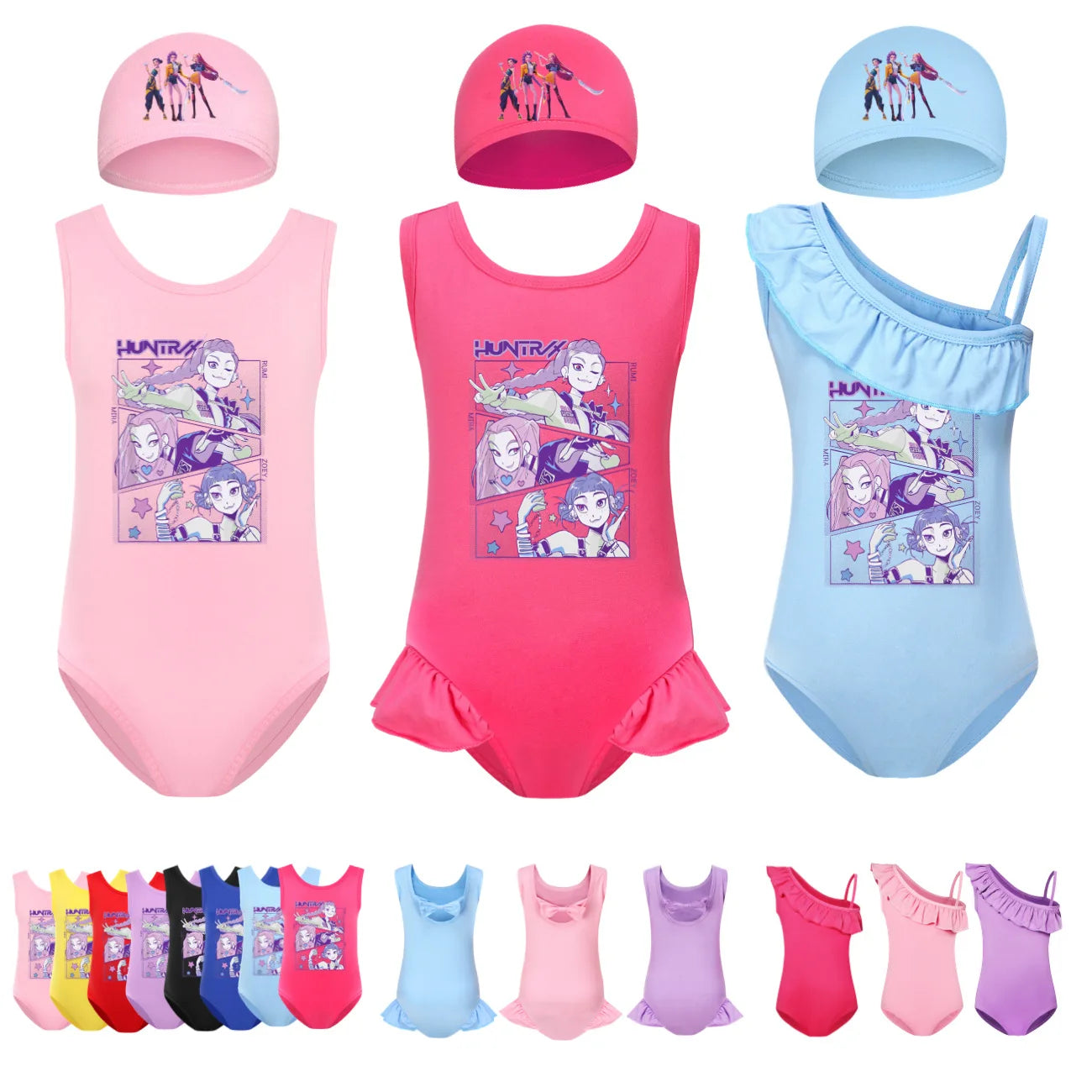 KPop Demon Hunters Huntrix Clothes Kids Swimwear Girls Summer One-Piece Swimsuit Children Sleeveless Swiming Biniki Sets