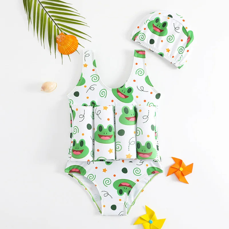 Children's Buoyancy Swimsuit One-piece Swimsuit for Kids Floating Rash Guards Cartoon Print Girls Boys Swimwear Swimming Clothes