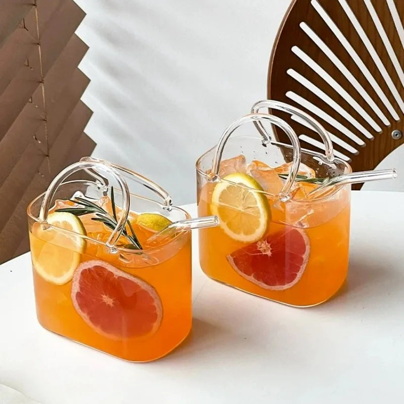 Portable Handbag Glass Cup,Creative Cocktail Glasses Cups,Funny Fruit Wine Glass Cups,Ins Style Bag Glass With Straw,Bar Tools