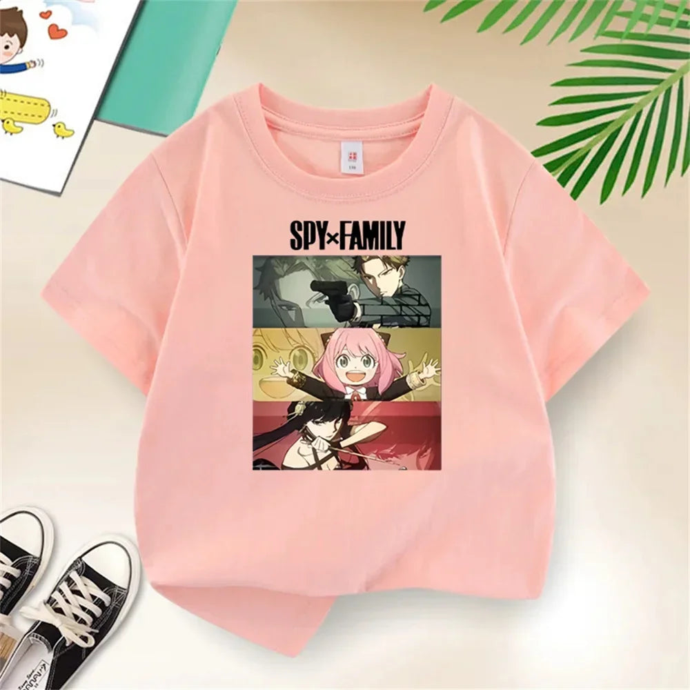 Kids Tshirt Girls Boys Summer Spy X Family Anya Tops Cartoon Printed Casual Short Sleeve Kids Baby T-shirt Children Clothes