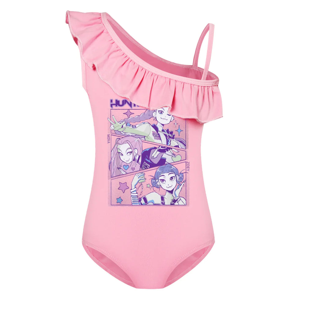 KPop Demon Hunters Huntrix Clothes Kids Swimwear Girls Summer One-Piece Swimsuit Children Sleeveless Swiming Biniki Sets