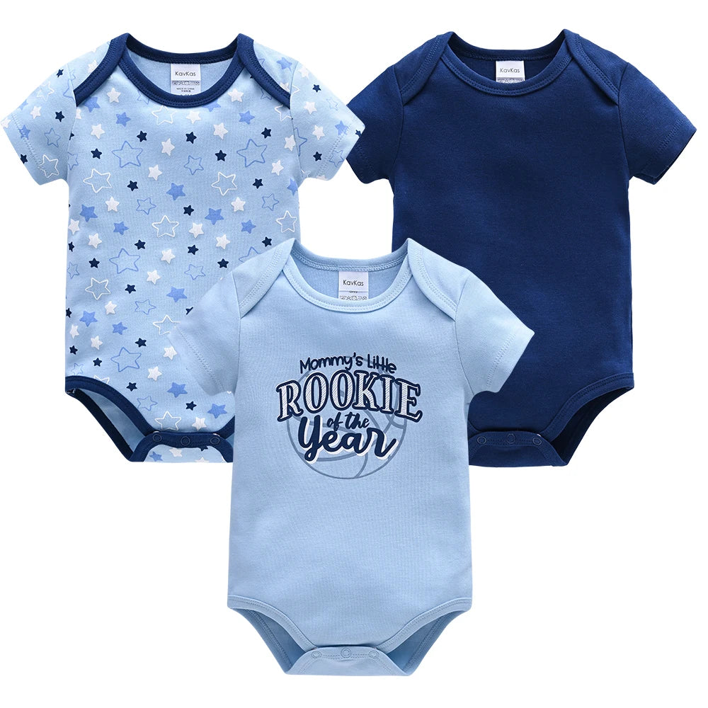 Kavkas 3 Pcs/lot Baby Boy Bodysuit 100% Cotton Lion Print 3M 6M 9M 12M Newborn Girls Clothes Summer Body Clothing