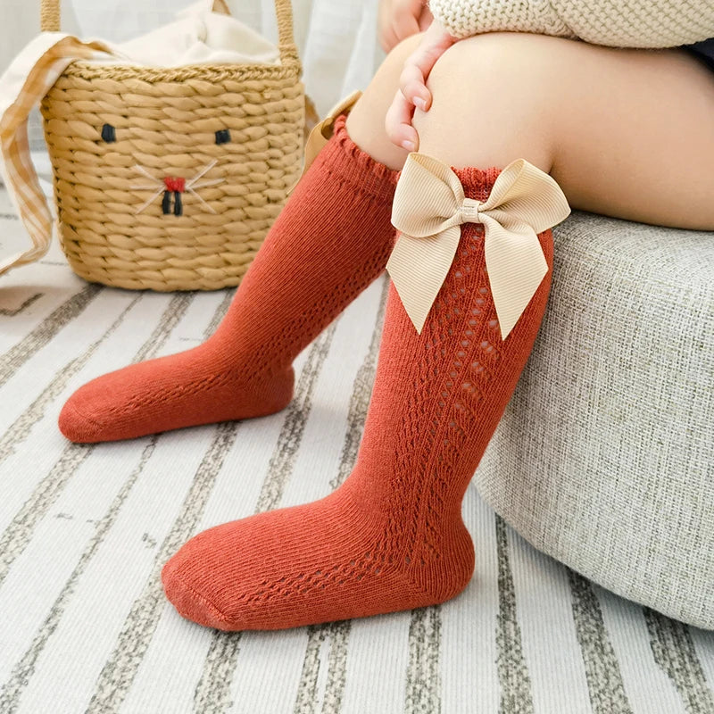 Baby Girls Socks Toddler Spanish Style Bow Cotton Mesh Breathable Newborn Infant Socks 0-5 Years