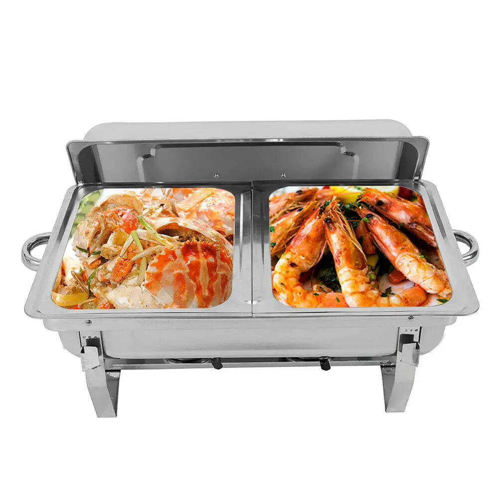 7.5L Chafing Dish Buffet Set, Dual Compartment Dining Stove, Stainless Steel Chafer, Catering Server, Food Warmer Container with Lid