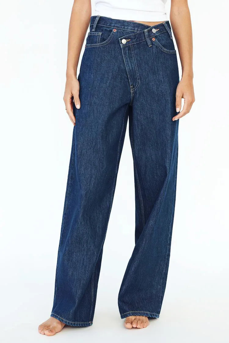 Women Floor Length Pant Jeans Denim Wide Leg Pants Straight Trousers Casual Loose Elegant Splice High Waist Autumn Winter