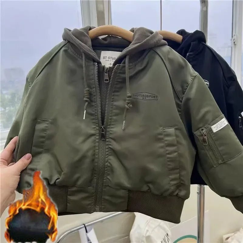 High Quality Kid Spring Fall Winter Children's Thick Coat 2025 Boy Windproof Rainproof Hooded Baseball Jacket Baby Patchwork Top