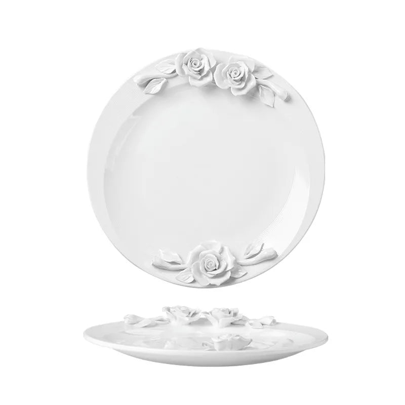 European Relief Hand Held Flower Bowl, Plate, Cup And Tableware Set For Home Afternoon Tea, Exquisite Ceramic Display Plate