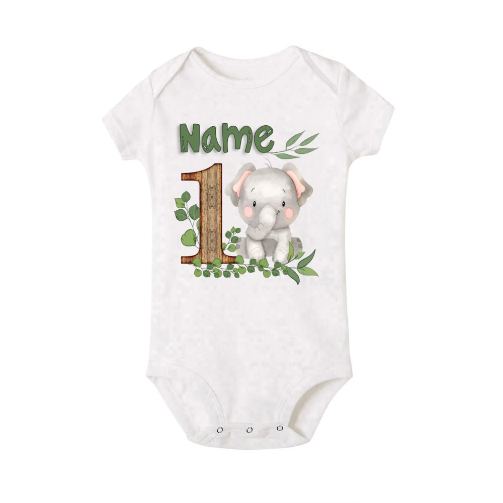 Personalized Safari Animal with Name Baby Romper Newborn Wild One Jungle Birthday Party Bodysuit Jumpsuit Infant Shower Gifts