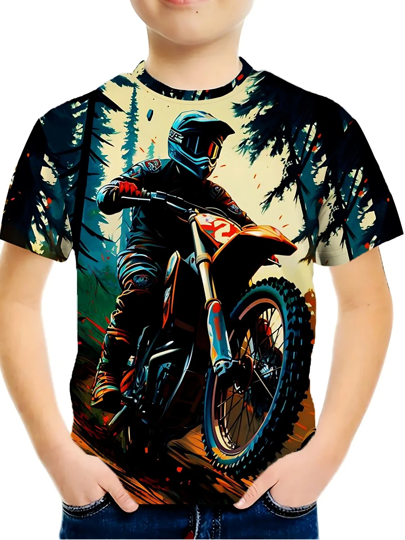 Children Top Boy Clothes Stylish Motorcycle 3D Print Short Sleeve Kids Summer Clothes Fashion Casual Girl Clothes O-Neck T-Shirt