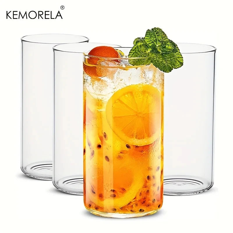 1/4Pcs Transparent glass Cups Juice Water Milk Drink Beer Mug Round And Long Design Suitable For Family Gathering Parties