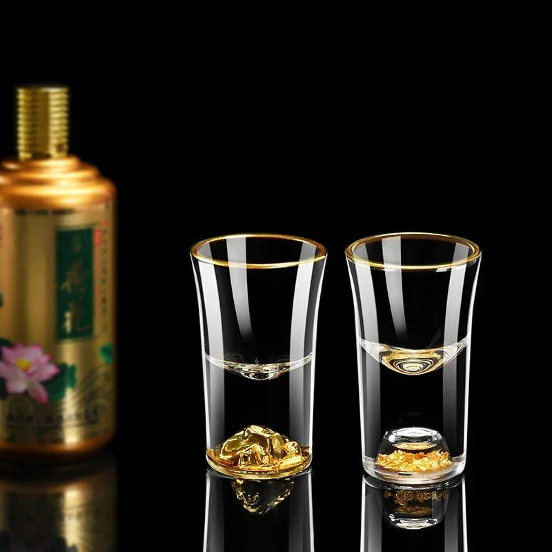6Pcs Crystal Vodka Shot Glass 0.5oz Mini Size Gold Leaf Wine Glasses Spirits Japanese Sake Korean Soju Brandy Shot Cup