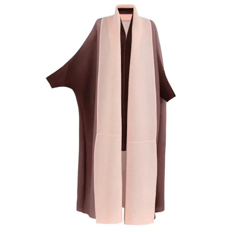Women's Wrinkled Windbreaker Jacket with Bat Sleeve and Scarf Collar, Gradient Long Robe, Fashionable Retro Coats and Jackets.