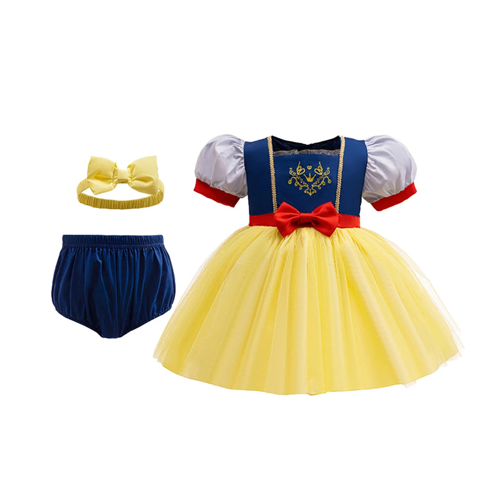Boutique 3PCS Baby Girls Princess Dress Shorts Bow Headwear 1st 2nd Birthday Party Infant Clothing Set Halloween Alice Costume