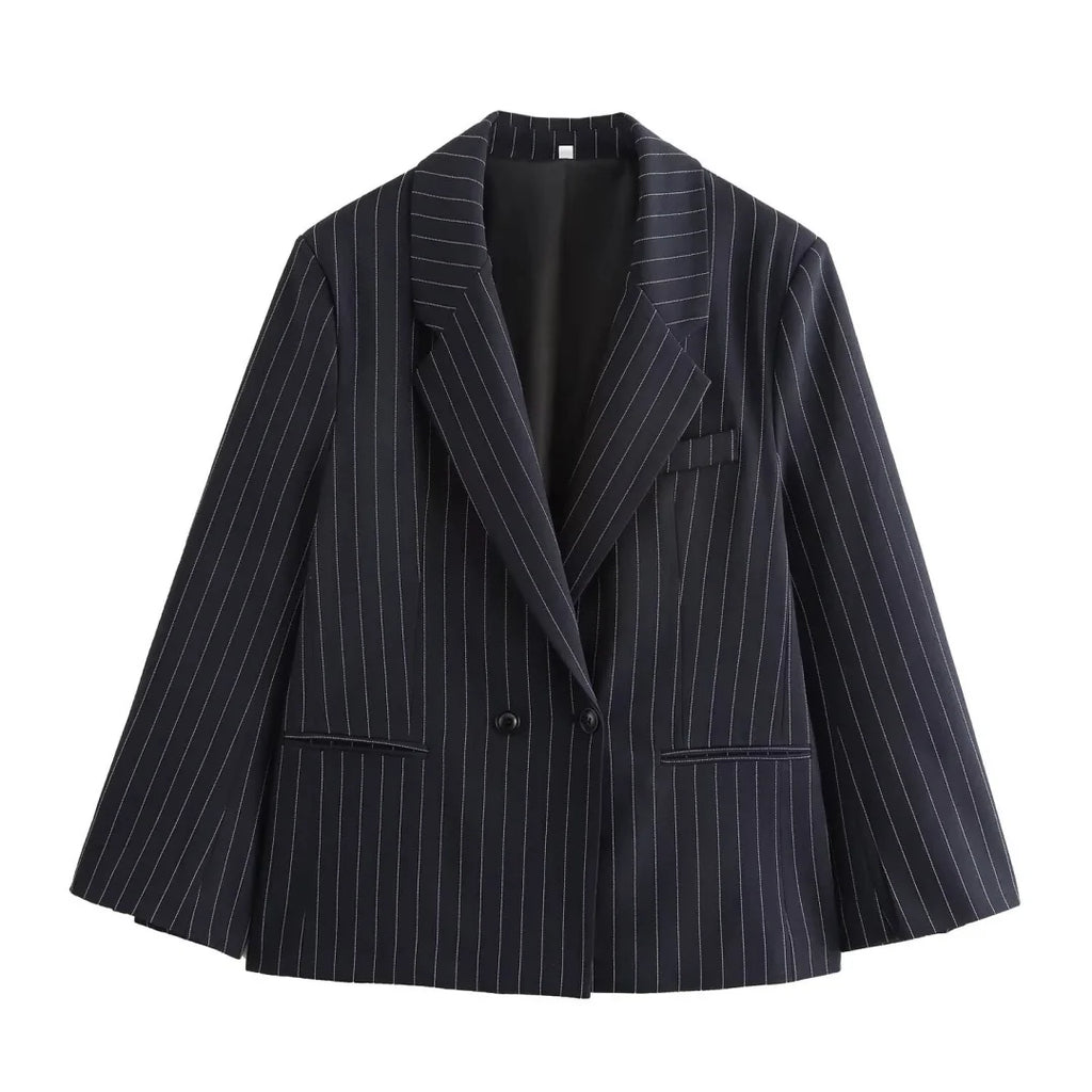 BM&amp;MD&amp;ZA 2024 Winter New Women's Casual Western Style Fine Striped Loose Long Sleeve Versatile Suit Coat