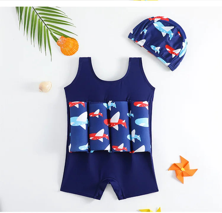 Children's Buoyancy Swimsuit One-piece Swimsuit for Kids Floating Rash Guards Cartoon Print Girls Boys Swimwear Swimming Clothes