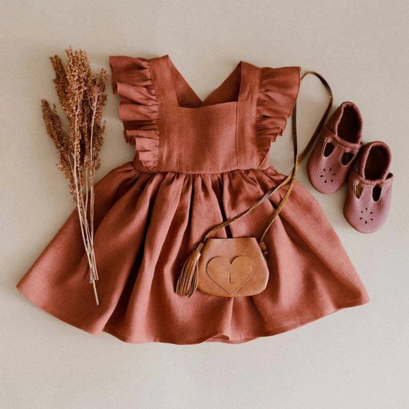 Summer Toddler Girls 100% Cotton Ruffles Sleeve Dress For 0-4Y Linen Cotton Baby Kids Clothes Casual Fashion Princess Dresses
