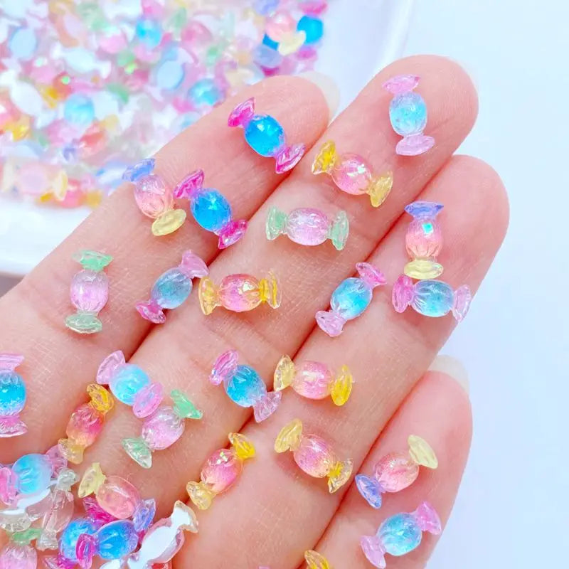 50Pcs New Cute Mini 4*10mm Shiny Candy Resin Figurine Crafts Flatback Ornament Jewelry Making Hairwear Manicure Accessories